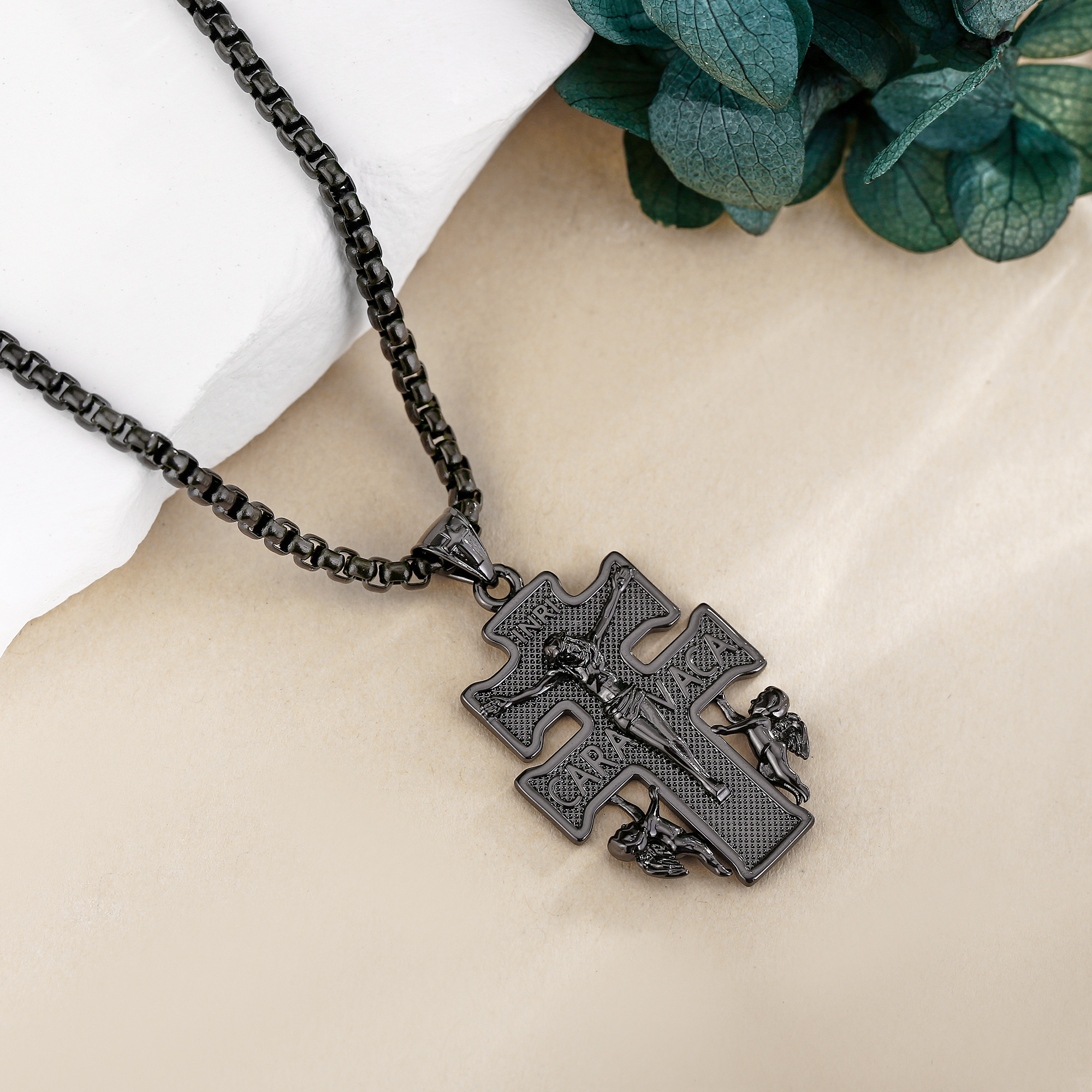 925 Sterling Silver Gunmetal Plated Cruz de Caravaca Necklace